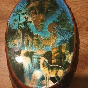 Wolf Pack Art on Wooden Plaque
